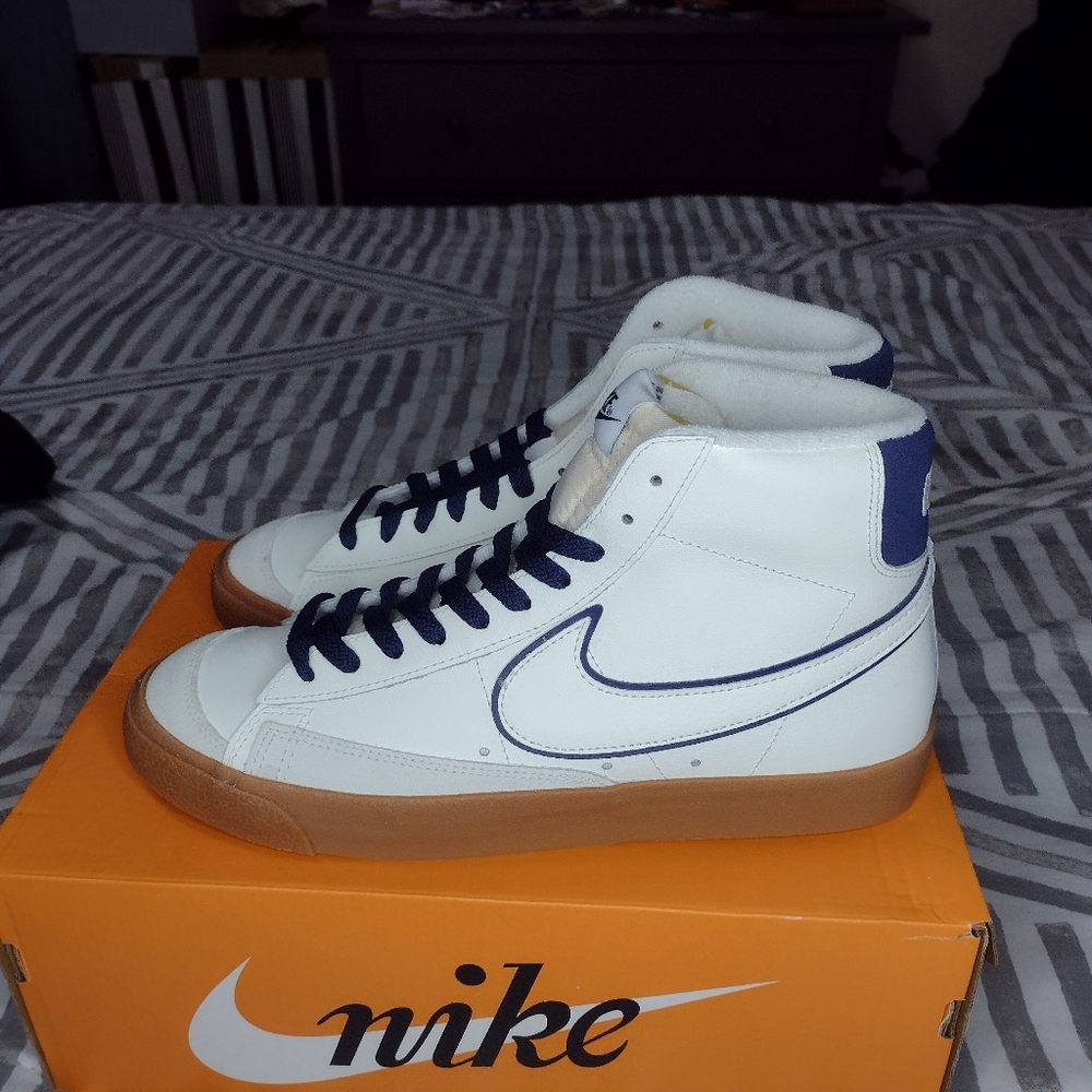 Nike White and Blue High-Top Sneakers
